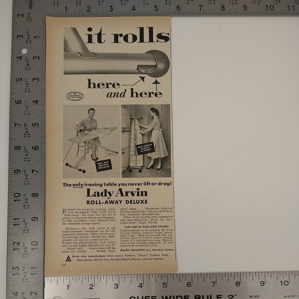 1958 Lady Arvin Roll-Away Ironing Board Vtg Print Ad Happy Housewife Laundry - Picture 5 of 8